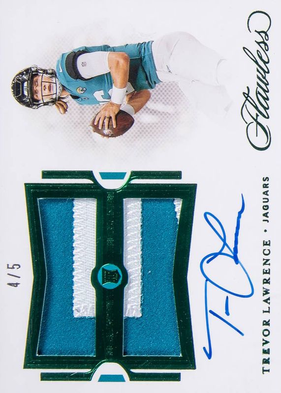 Trevor Lawrence 2021 Flawless #RDPA-TLA Rookie Dual Patch Auto - Emerald (/5) Rookie BGS 8