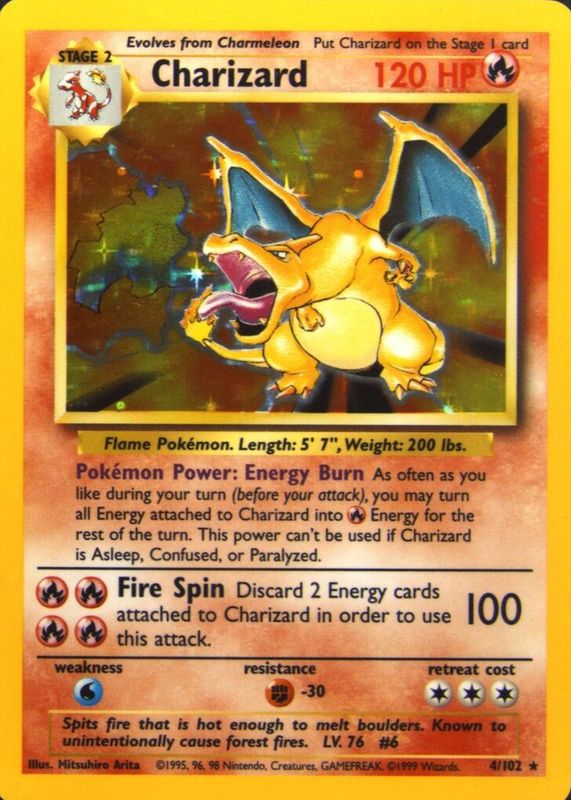 Charizard 1999 Pokemon Game #4 Unlimited Holo RAW TCG (HEAVILY PLAYED)