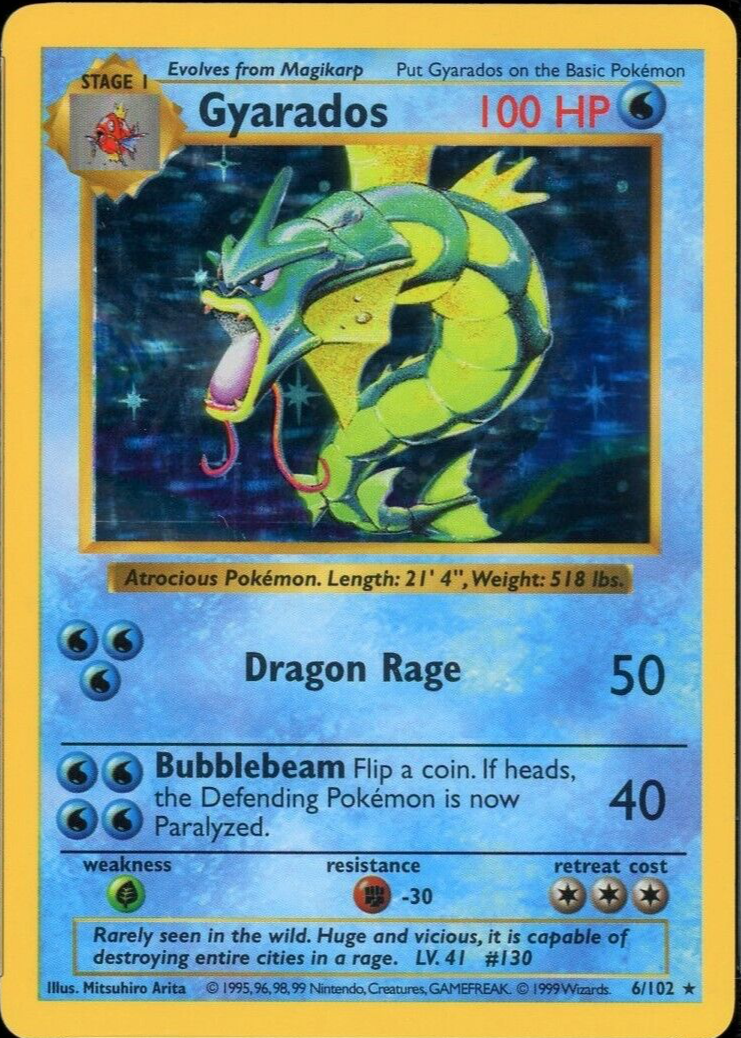 Gyarados 1999 Pokemon Game #6 Shadowless Holo Price Guide - Sports