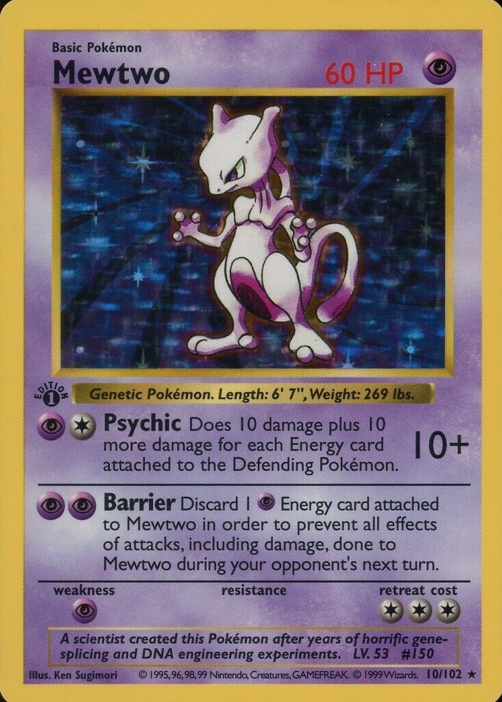 Mewtwo Holo 10/102 - 1999 Pokémon WOTC Mewtwo Holo 10/102 Ultra Rare Base Set WOTC 1999 Pokemon