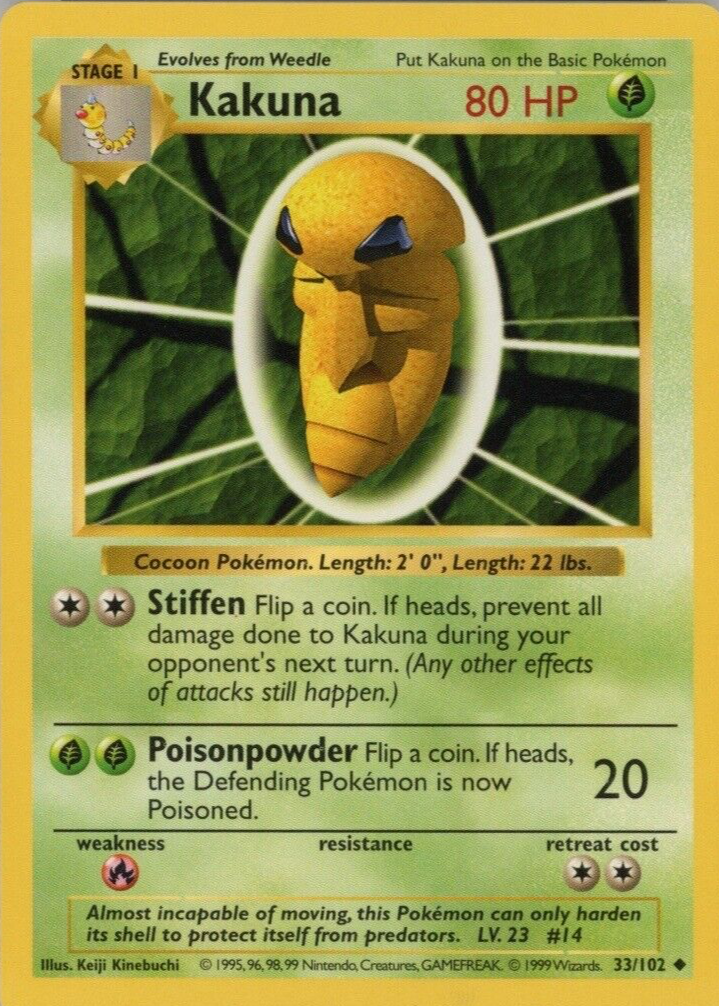 コクーン　PSA9 Kakuna Shadowless 1999 Pokemon Kakuna 1999 Pokemon Game #33 Shadowless Price Guide - Sports Card