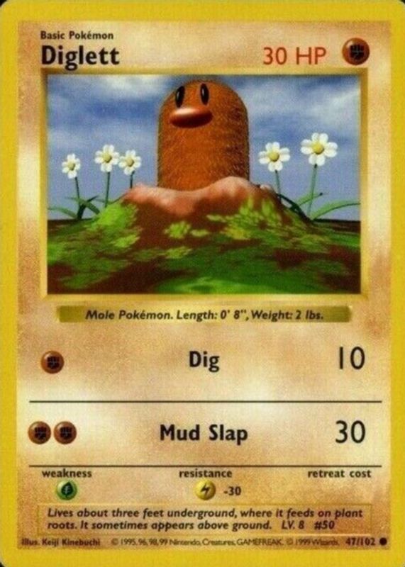 Diglett 1999 Pokemon Game #47 Shadowless RAW TCG (LIGHTLY PLAYED)