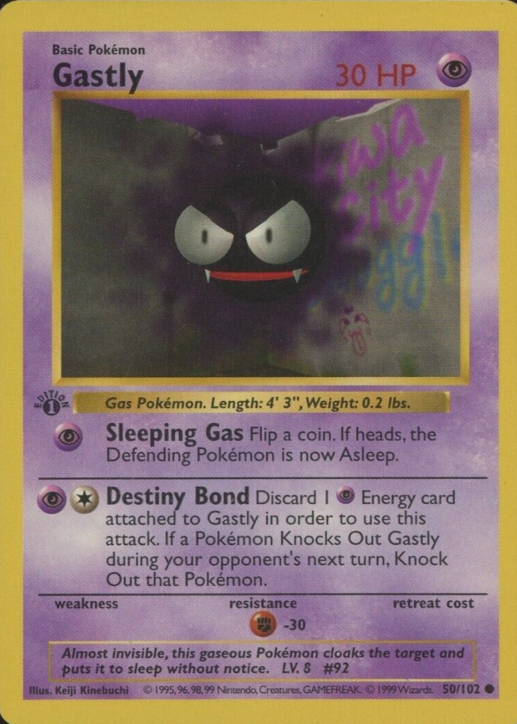 1999 gastly pokemon card 1999 Pokemon Game #50 Gastly PSA 8