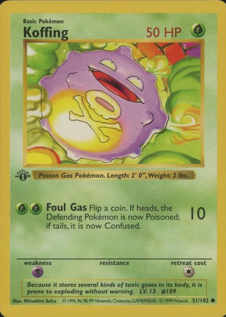 rare koffing pokemon card Blue Back 1995 Top Sun – Senpai Mart Darkness Darkness Ascension Search your deck for a card that evolves from this Pokémon and put it onto this Pokémon to evolve it Shining Fates Koffing SV76 Shiny