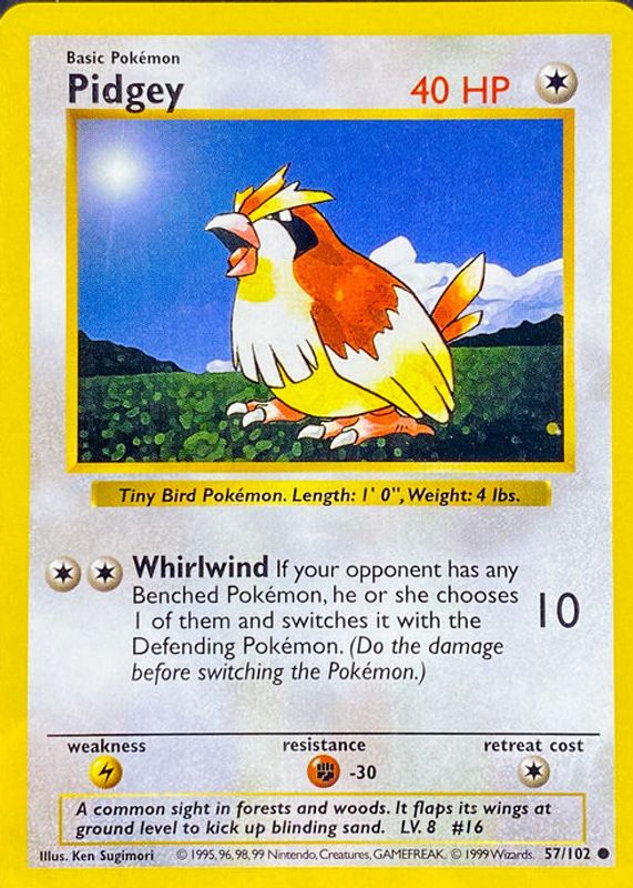 Pidgey 1999 Pokemon Game #57 Shadowless SGC 6