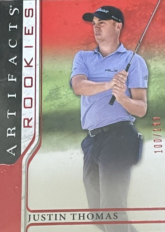 Justin Thomas 2021 Upper Deck Artifacts #80 Rookies - Red /199 Rookie SGC 9.5