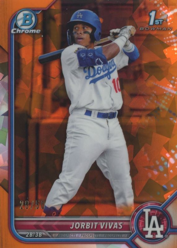 Jorbit Vivas 2022 Bowman Sapphire Edition #BCP-24 Chrome Prospects - Orange /50 (1st) Rookie SGC 10