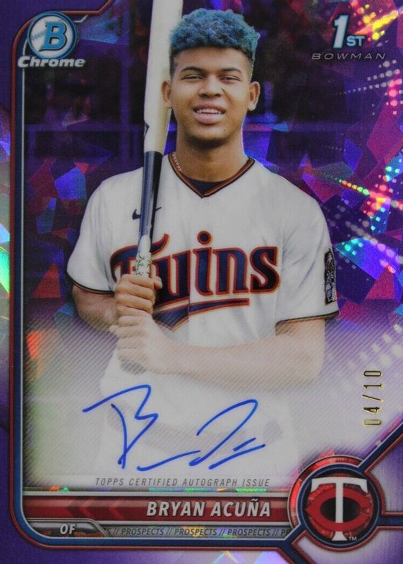 Bryan Acuna 2022 Bowman Sapphire Edition #BSPA-BA Chrome Prospect Auto - Purple /10 (1st) PSA 9