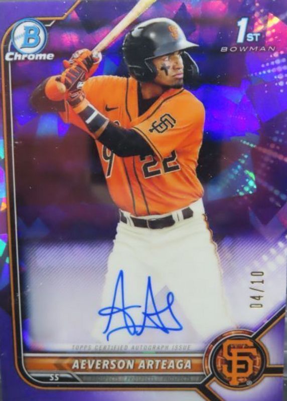 Aeverson Arteaga 2022 Bowman Sapphire Edition #BSPA-AA Chrome Prospect Auto - Purple /10 (1st) RAW