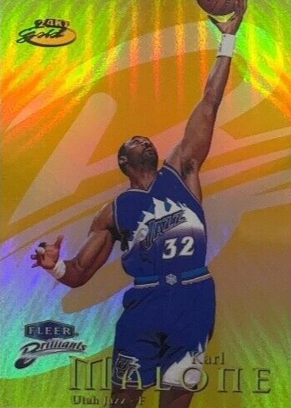 Karl Malone 1998 Fleer Brilliants #75TG 24-Karat Gold /24 PSA 8