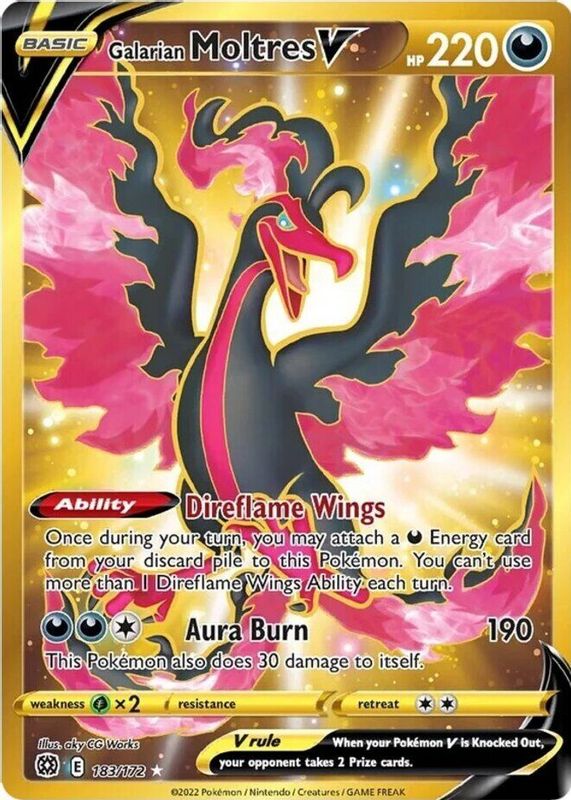 Galarian Moltres V 2022 Sword & Shield: Brilliant Stars #183/172 Holo (Secret) RAW TCG (MODERATELY PLAYED)