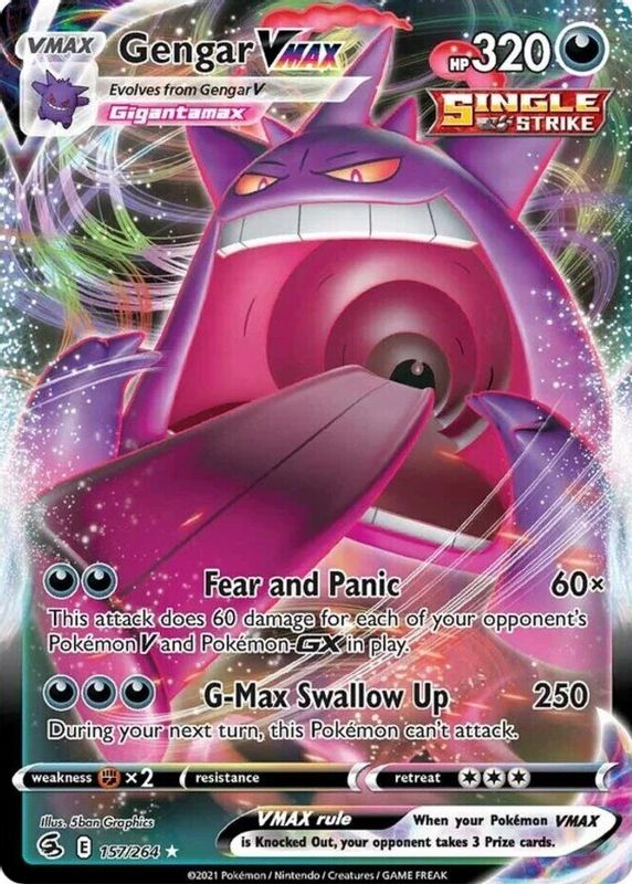 Gengar VMAX 2021 Sword & Shield: Fusion Strike #157/264 Holo PSA 10