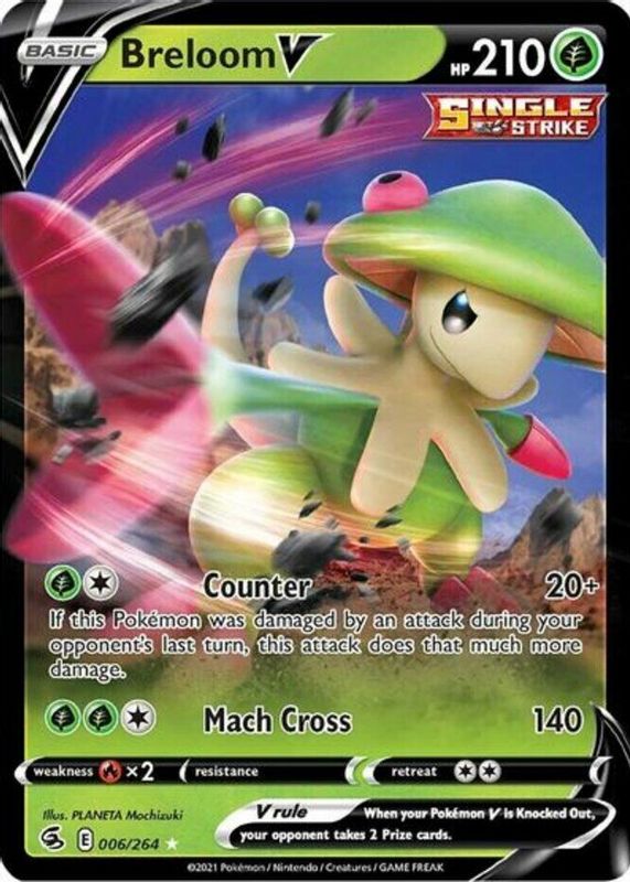 Breloom V 2021 Sword & Shield: Fusion Strike #006/264 Holo PSA 10