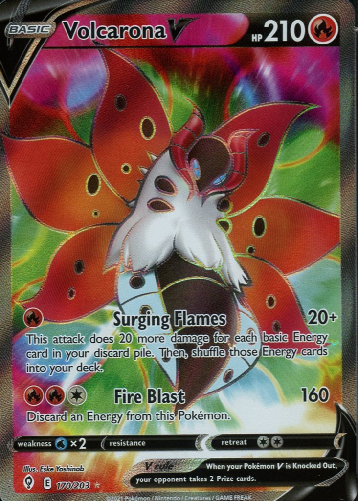 volcarona v pokemon card value - 13/101 Reverse Holo Rare Fire Fire Surging Flames (20+) This attack does 20 more damage for each basic Energy card in your discard pile Volcarona V Pokemon Cards Price