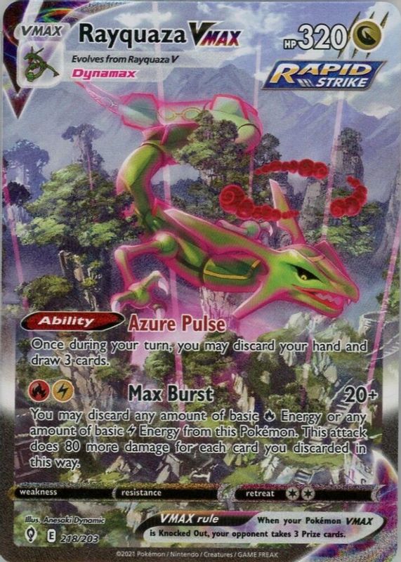 Rayquaza VMAX 2021 Sword & Shield: Evolving Skies #218/203 Holo (Alternate Art Secret) RAW TCG (LIGHTLY PLAYED)