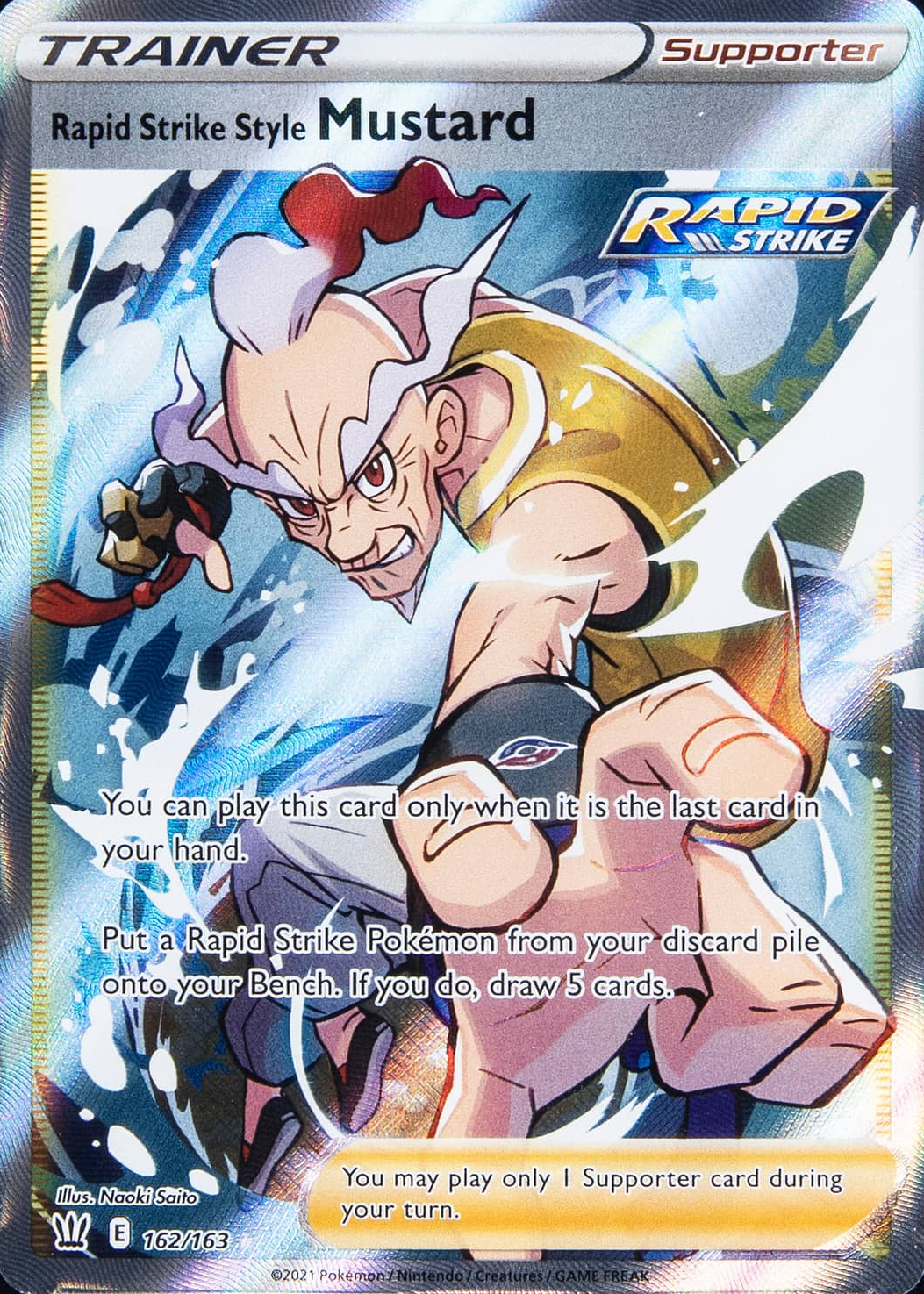 mustard pokemon card Rapid Strike Style - 162/163 Full Art Ultra Rare Trainer Search your deck for a Single Strike Pokmon and put it onto your Bench Single Strike Style Mustard (Full