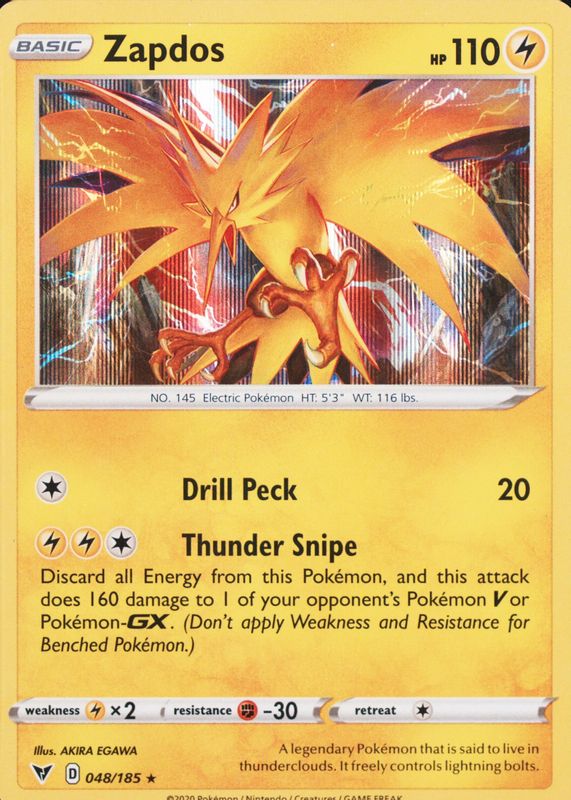 Zapdos 2020 Sword & Shield: Vivid Voltage #048/185 Holo PSA 10