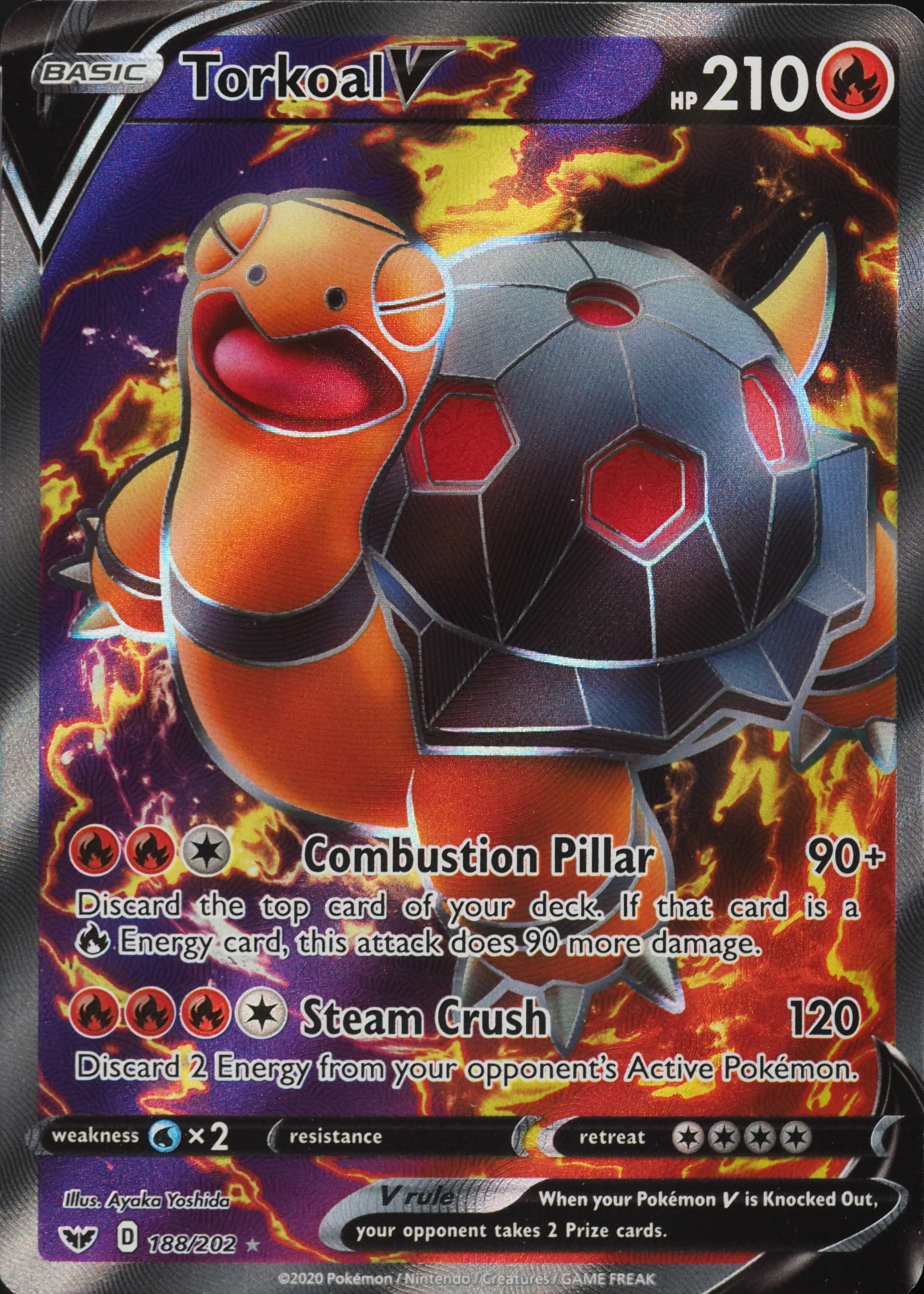 torkoal v pokemon card value 188/202 Sword & Shield Full Art Ultra Rare-NM/M your opponent takes 2 Prize cards 2020 Pokemon Sword & Shield