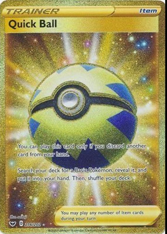 Quick Ball 2020 Sword & Shield #216/202 Holo (Secret) RAW TCG (LIGHTLY PLAYED)