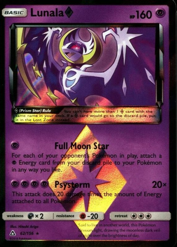 Lunala Prism Star 2018 Sun & Moon: Ultra Prism #062/156 Holo SGC 9.5