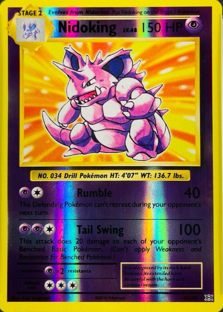 nidoking holographic pokemon card value Lv.48 No.034 Old Back Holo Nintendo 1997 E-V Jap this attack does 50 damage plus 30 more damage Nidoking - Base Set (Shadowless)