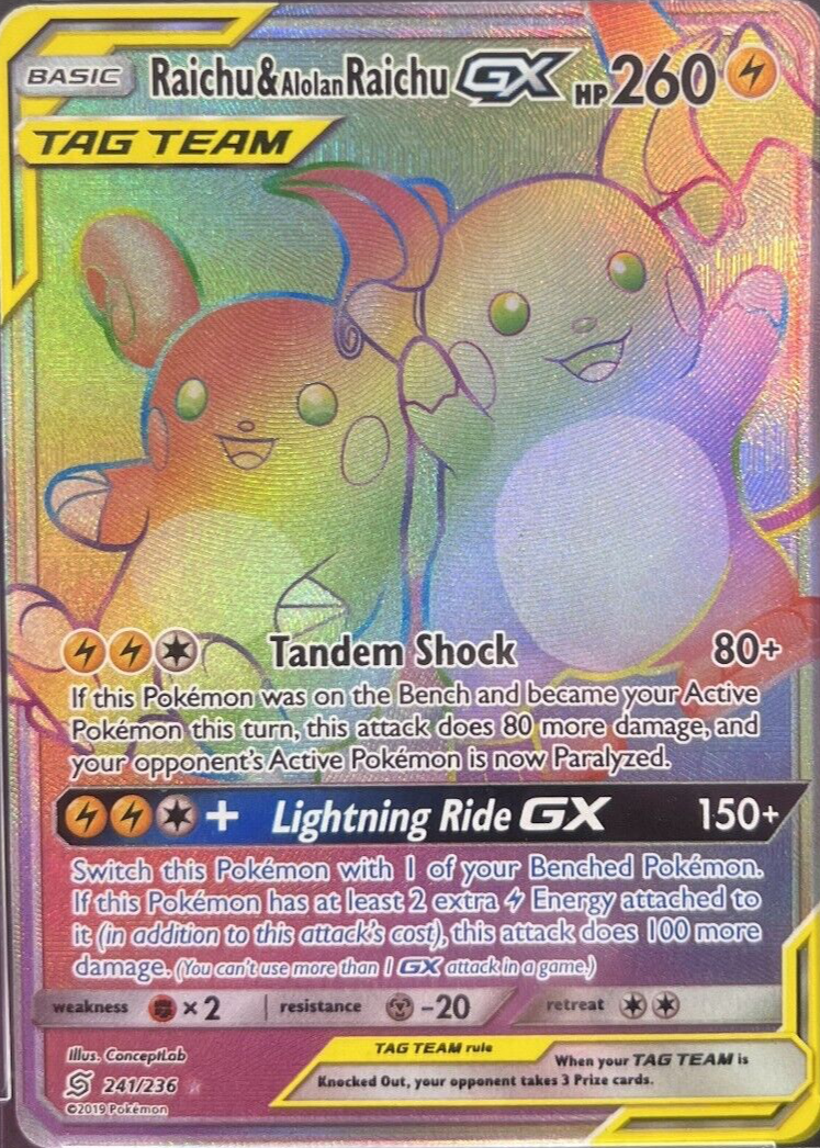 Raichu & Alolan Raichu GX 2019 Sun & Moon: Unified Minds #241/236 Holo  (Secret) Price Guide - Sports Card Investor