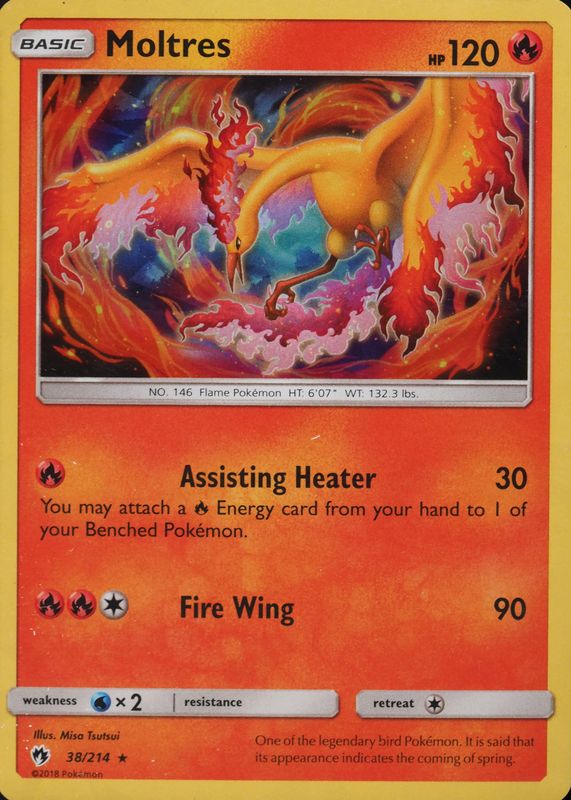 Moltres 2018 Sun & Moon: Lost Thunder #038/214 Holo (Cracked Ice) PSA 7