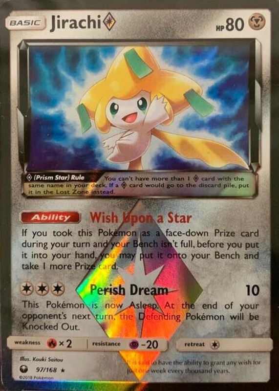 Jirachi Prism Star 2018 Sun & Moon: Celestial Storm #097/168 Holo PSA 9