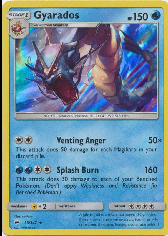 Gyarados 2017 Sun & Moon: Burning Shadows #033/147 Holo PSA 10