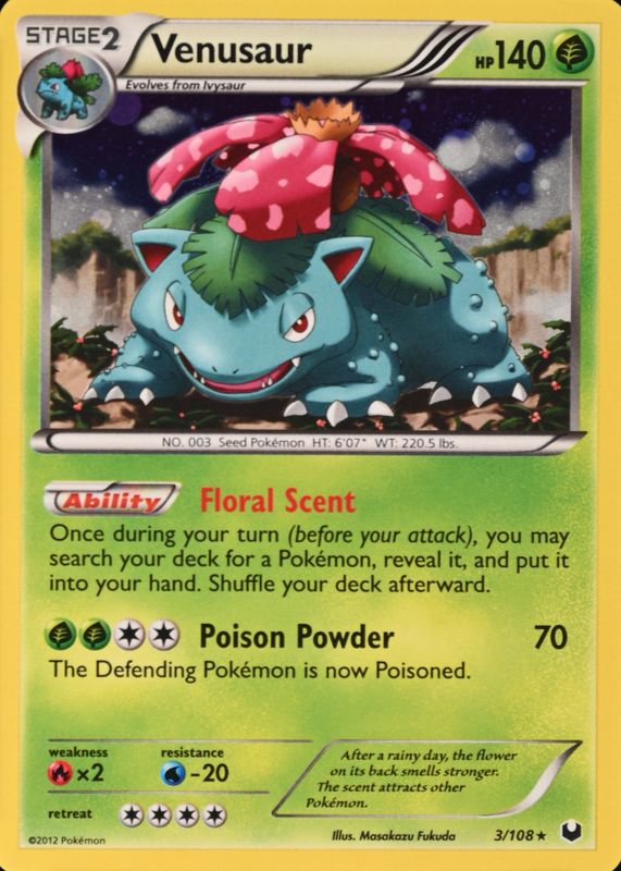 Venusaur 2012 Black & White: Dark Explorers #003/108 Holo (Cosmos) PSA 8