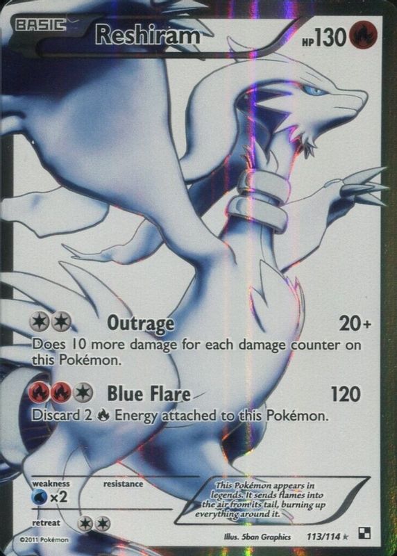 Reshiram 2011 Black & White #113/114 Holo (Full Art) PSA 10