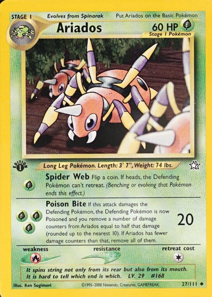 ariados pokemon card price 2000 Japanese Gold Silver To A New World #168 CGC 10 GEM MINT on Fanatics Collect The item available is listed in the Title Ariados 2000 Neo Genesis #27/111