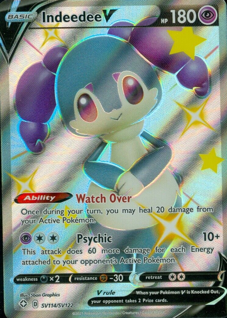 indeedee pokemon card value V - SWSH01: Sword & Shield Base Set [ULTRA RARE] Colorless Psychic (20+) This attack does 20 more damage for each Energy attached to your opponents Active Pokmon Indeedee - SV01: Scarlet &