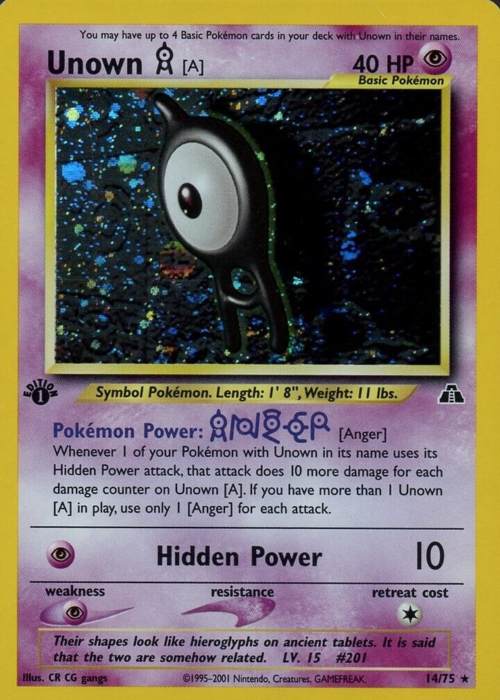 first edition unown pokemon card value Unown A 2001 Neo Discovery #14/75 1st Edition Holo Price Guide