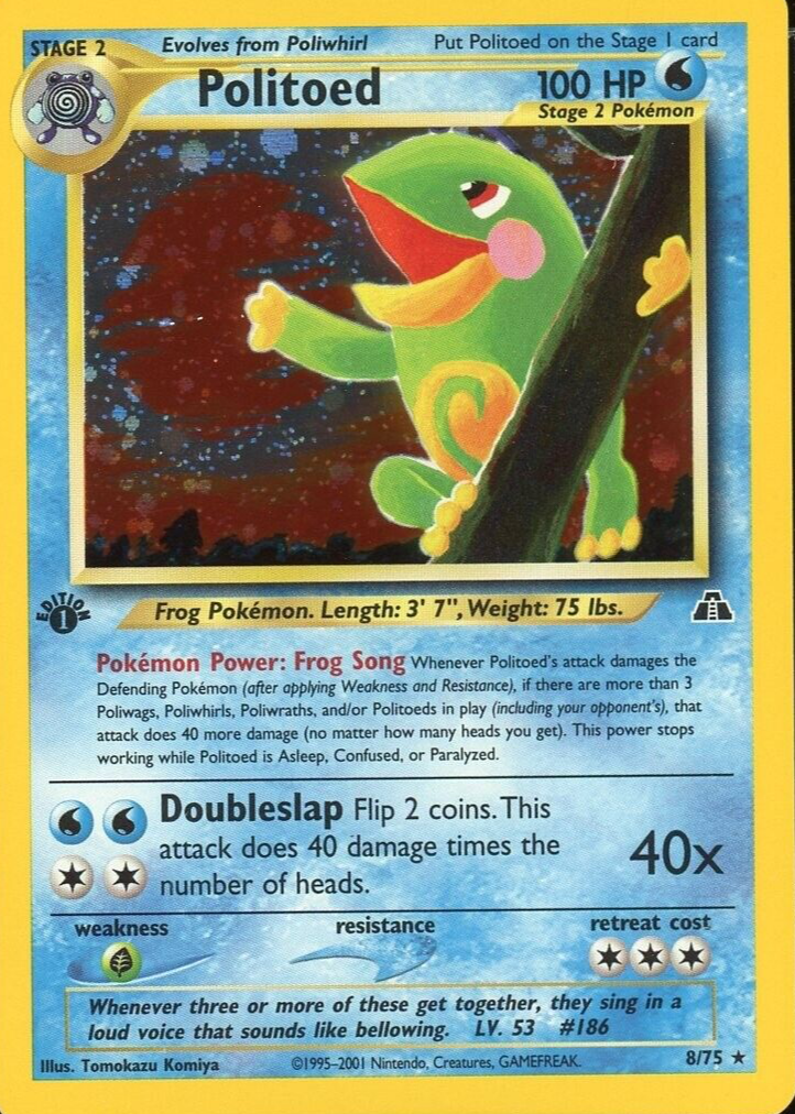 Politoed 2001 Neo Discovery #8/75 1st Edition Holo Price Guide