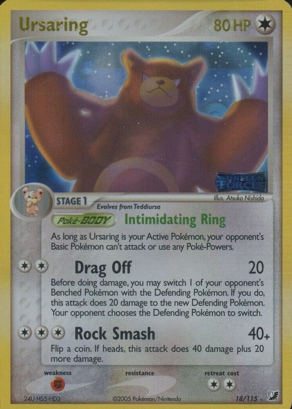 Ursaring 2005 EX: Unseen Forces #018/115 Reverse Holo RAW TCG (NEAR MINT)