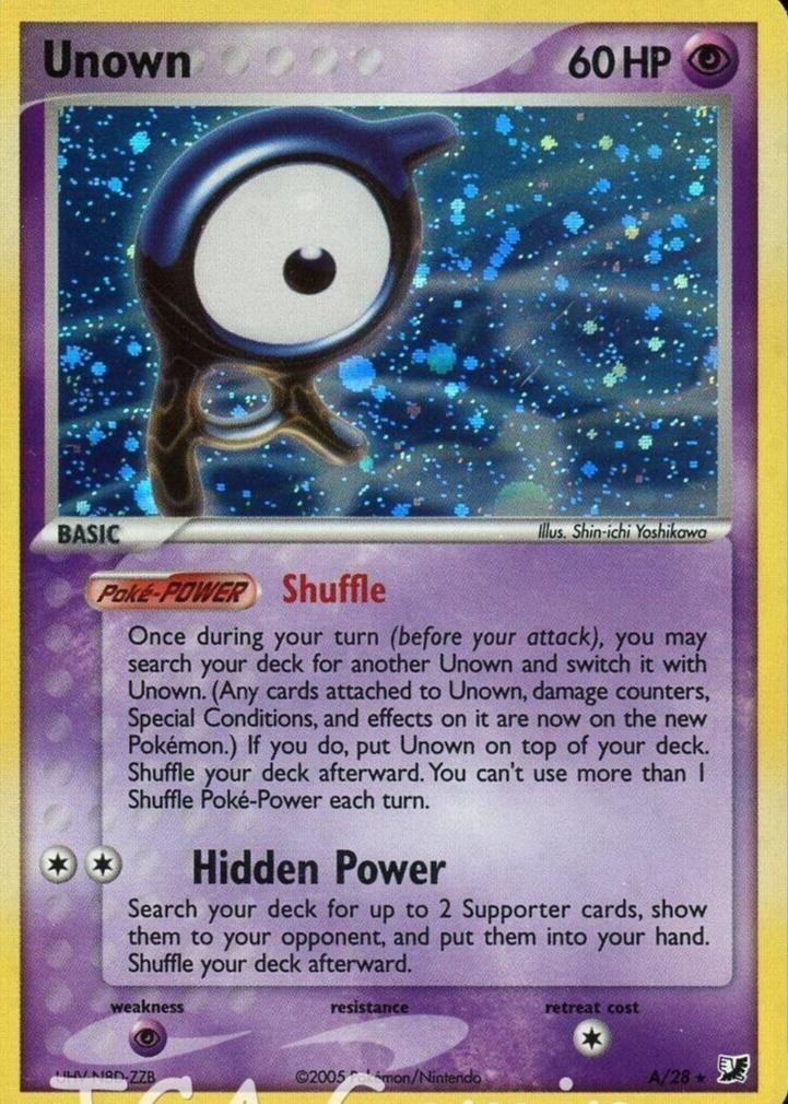 holographic unown pokemon card 2005 EX: Unseen Forces #A/28 Holo Price Guide damage counters Pokemon Unown I Unseen Forces