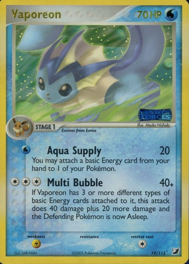 Vaporeon 2005 EX: Unseen Forces #019/115 Reverse Holo Price Guide