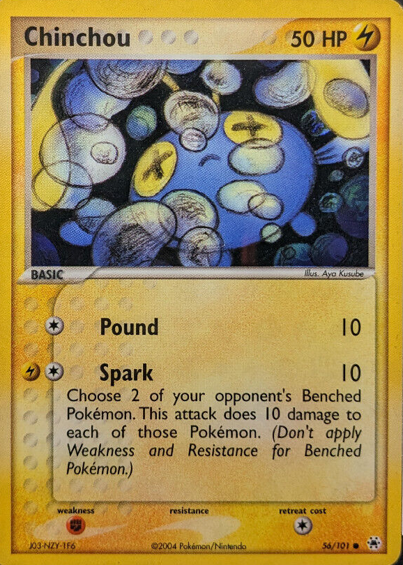 chinchou pokemon card Pokmon (2000) Neo Genesis - 1st Ed this attack does 10 damage plus 10 more damage Chinchou Pokemon Card 034/070 C