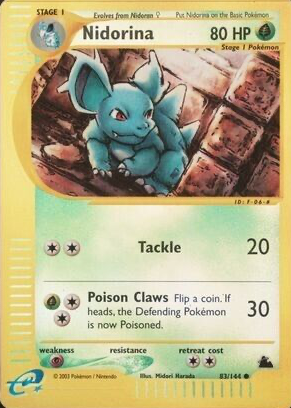 1995 nidorina pokemon card value (40/112) [FireRed & LeafGreen]  Plug Stage 1 All Pokmon TCG card images The Pokmon Company Nidorina [1st Edition] #59 Prices