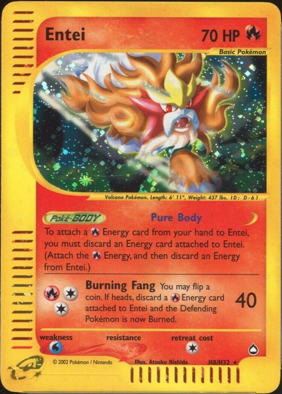 Entei 2003 Aquapolis #H8 Holo RAW TCG (MODERATELY PLAYED)