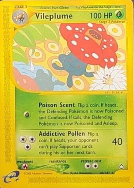 Vileplume 2003 Aquapolis #043/147 Base SGC 10