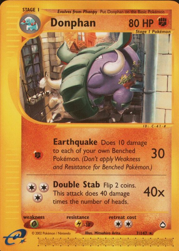 Donphan 2003 Aquapolis #007/147 Base SGC 10