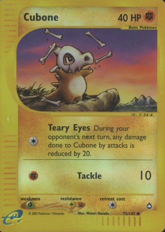 Cubone 2003 Aquapolis #072/147 Reverse Holo SGC 9.5