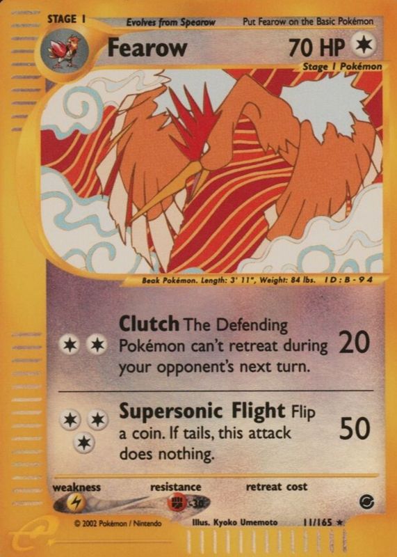 Fearow 2002 Expedition #011/165 Reverse Holo RAW TCG (NEAR MINT)