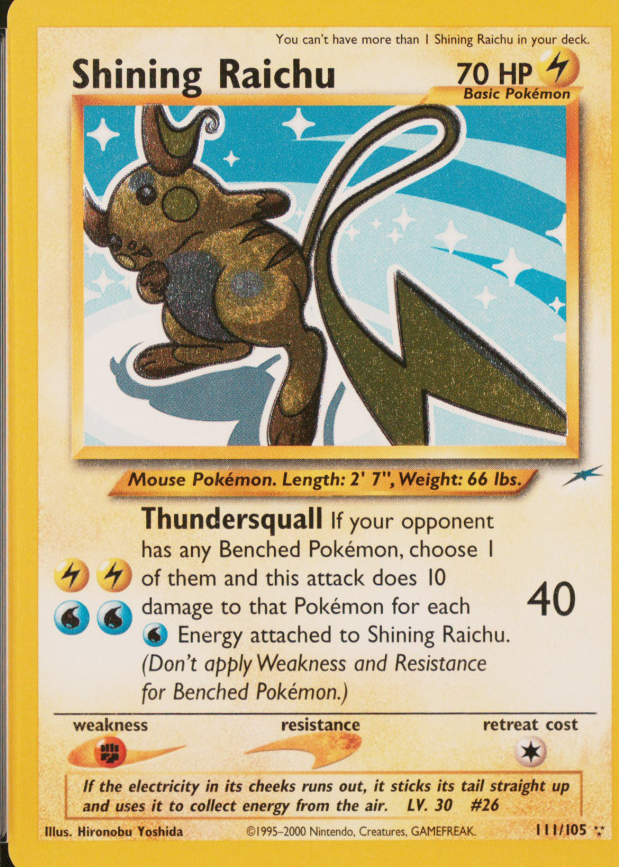 PSA 10 - Pokemon SHINING RAICHU 1st Edition - Neo Destiny