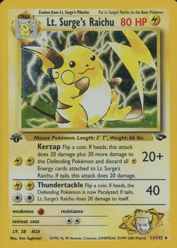 LT. Surge's Raichu 2000 Gym Challenge #011/132 1st Edition Holo PSA 10