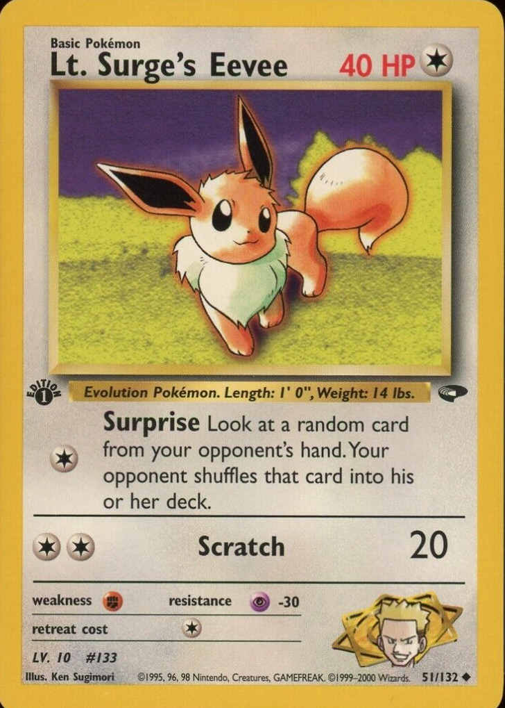 1999 eevee pokemon card Lt. Surge's Eevee 2000 Gym Challenge #051/132 1st Edition Price Guide