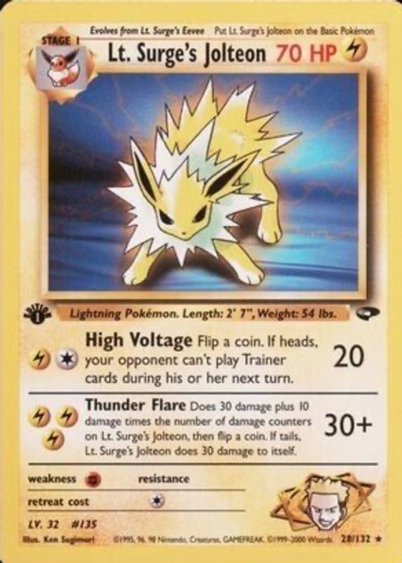 Lt. Surge's Jolteon 2000 Gym Challenge #028/132 1st Edition RAW TCG (NEAR MINT)