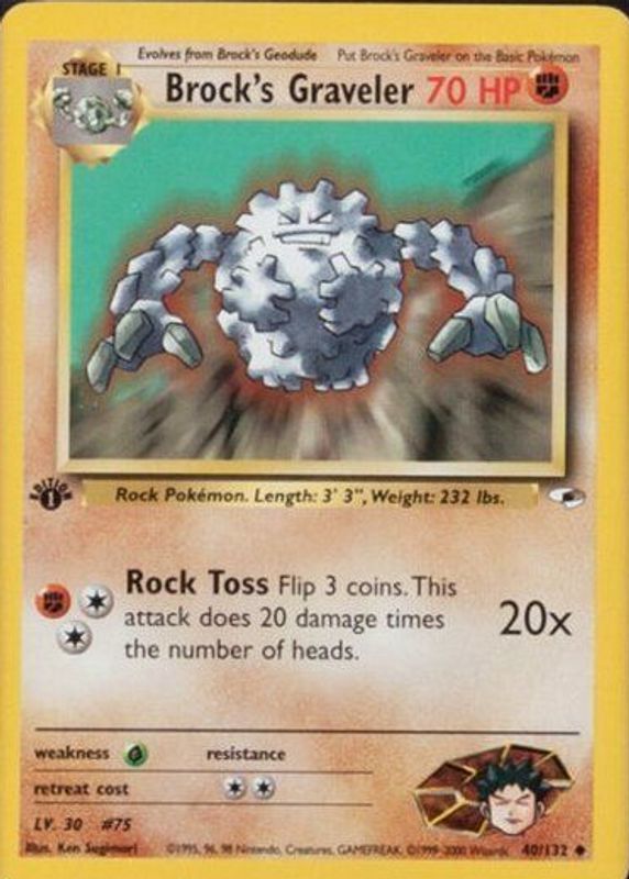 Brock's Graveler 2000 Gym Heroes #040/132 1st Edition SGC 9